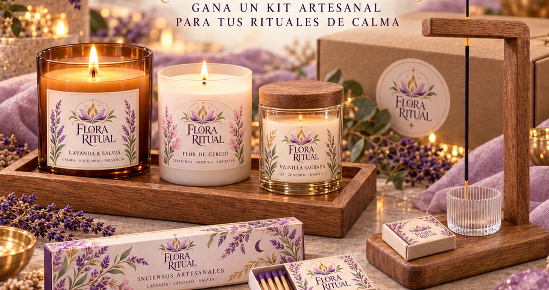 Concepto del Kit Ritual: velas en bandeja de madera y portaincienso